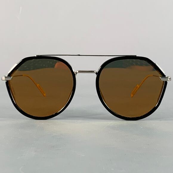 DIOR HOMME Black Orange Metal Round Mirrored Aviator Sunglasses - Picture 1 of 8